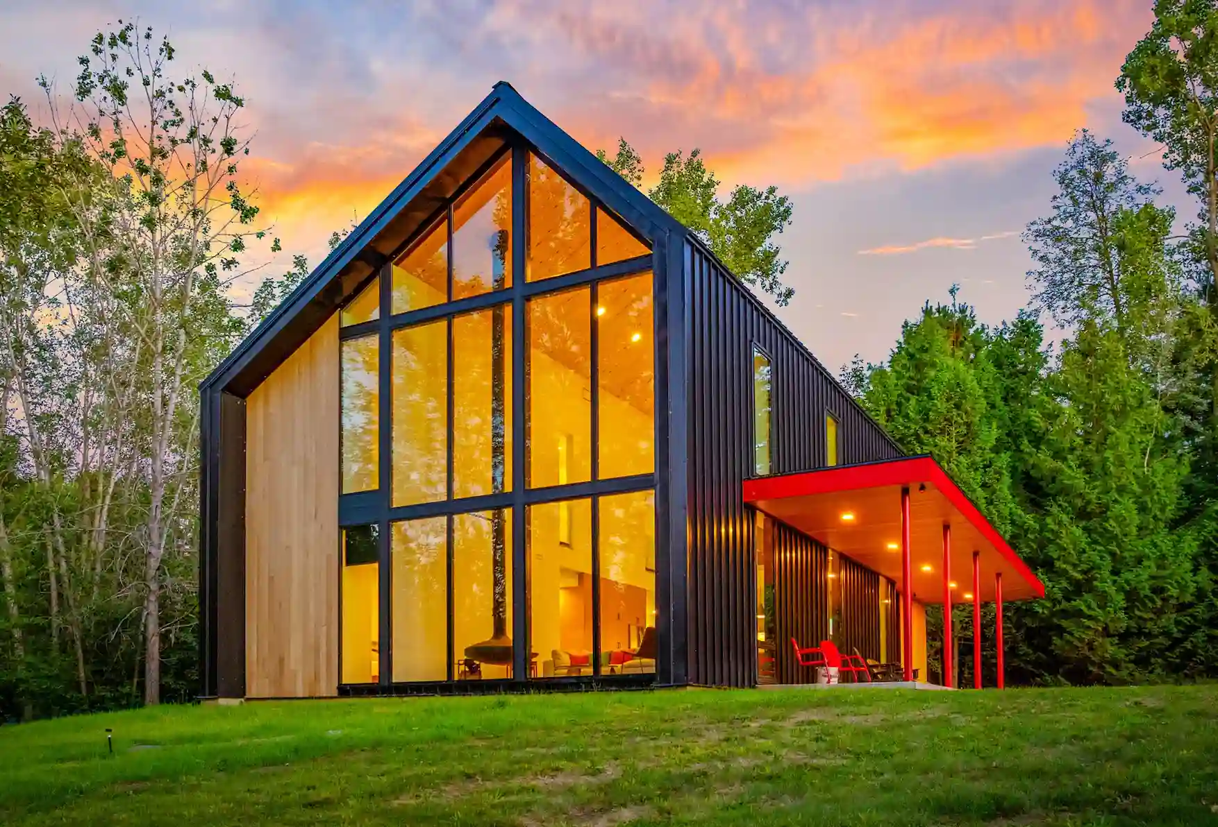 Cabin stay in a forest setting