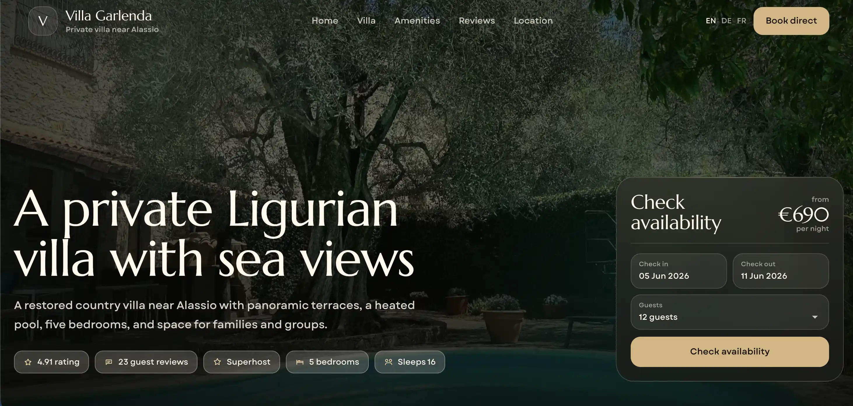 Villa Garlenda website preview