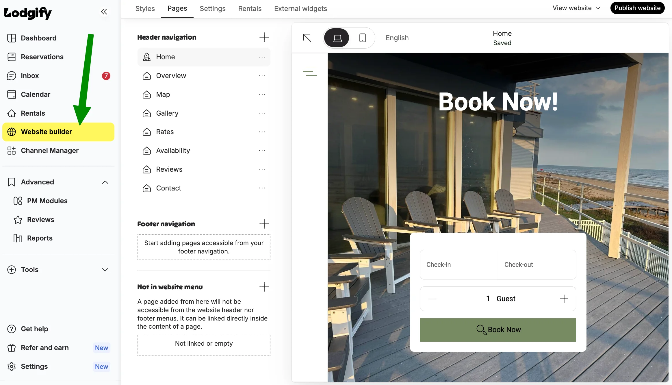Lodgify website builder custom design and page setup