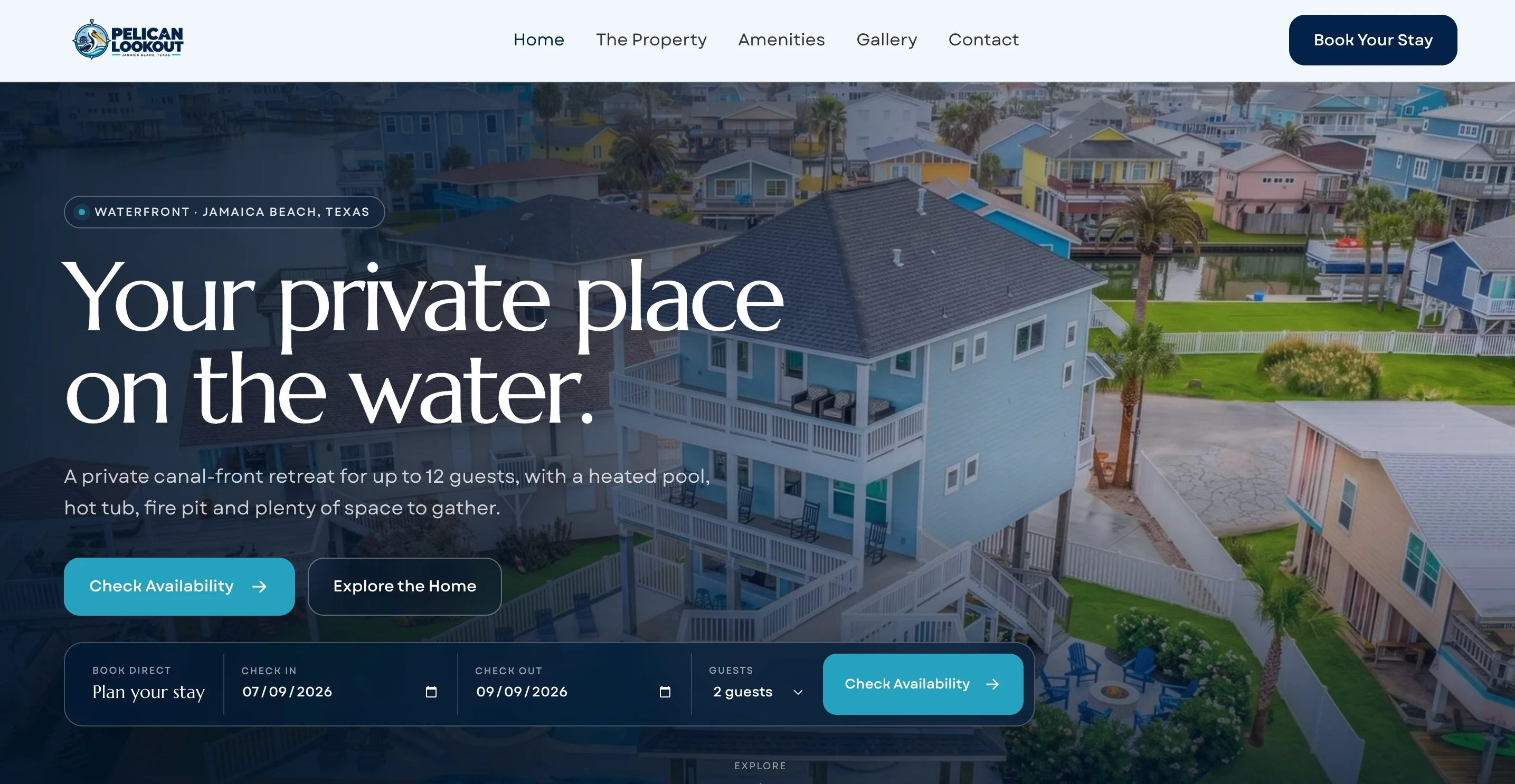 Pelican Lookout waterfront rental website